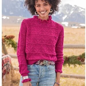 Sundance Sweater sz Medium Bertina Everyday Mock Neck Crochet Knit Wool Purple